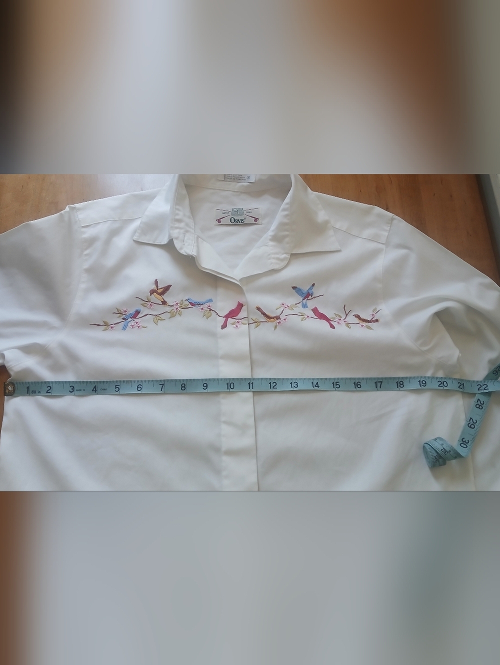 Vintage Orvis White Cotton Collared Shirt Bird Embroidery Cardinal Bluebird - Picture 9 of 11